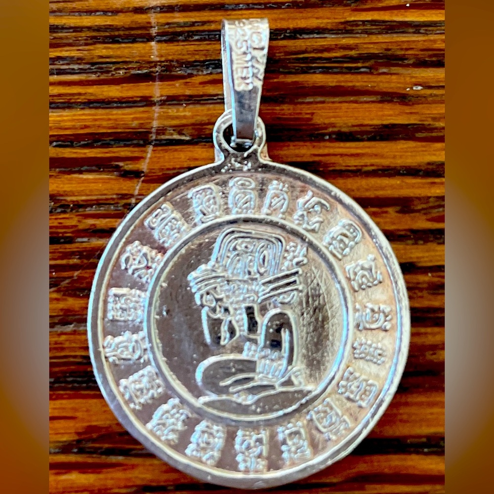 Mexican silver Mayan calendar charm- 3/4”